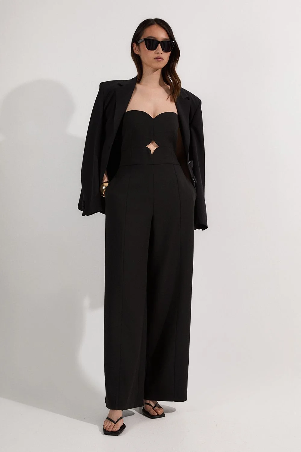 Compact Stretch Bandeau Tailored Wide Leg Jumpsuit - 1