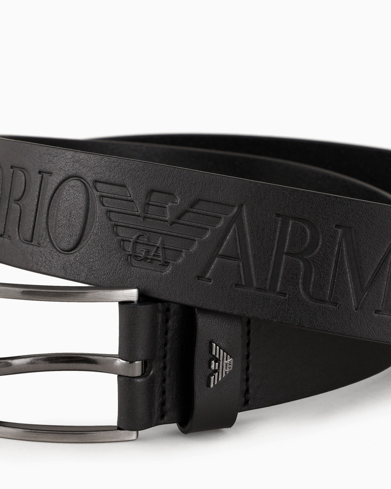 EMPORIO ARMANI Tumbled-leather belt with oversized logo lettering outlook