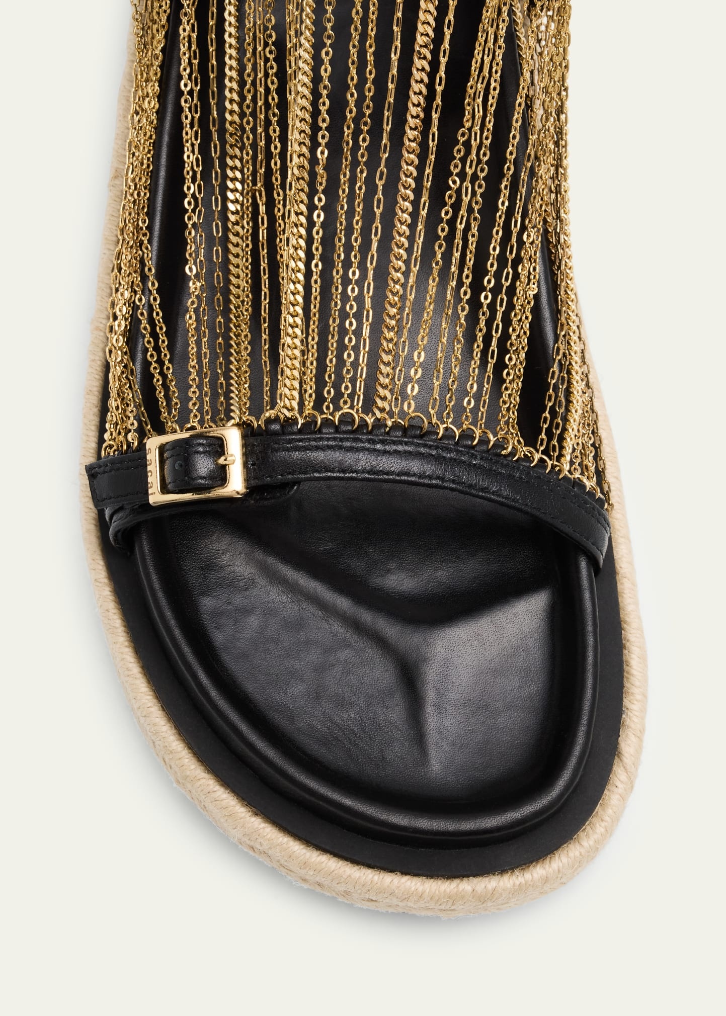 Chain Leather Buckle Espadrille Sandals - 3
