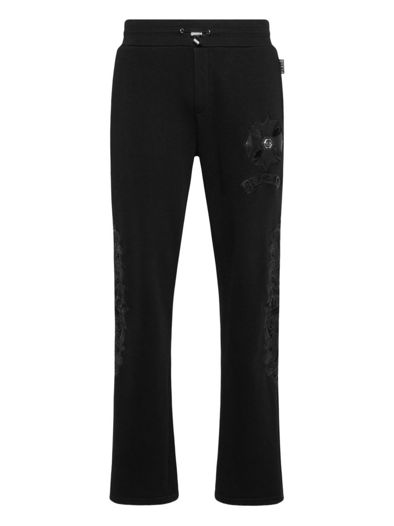 leather-insert embroidered track pants 1