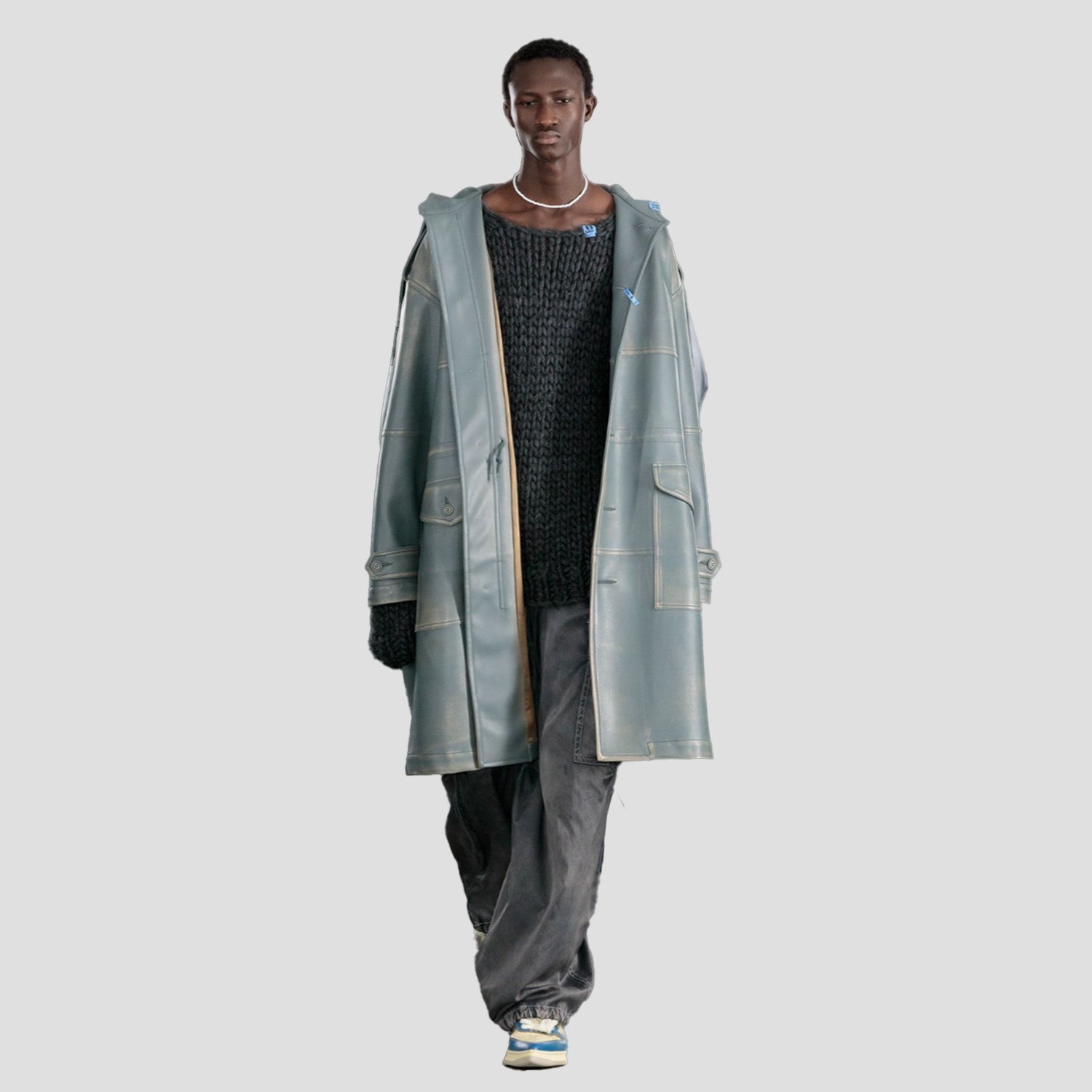 SYNTHETIC LEATHER HOODED COAT - 2