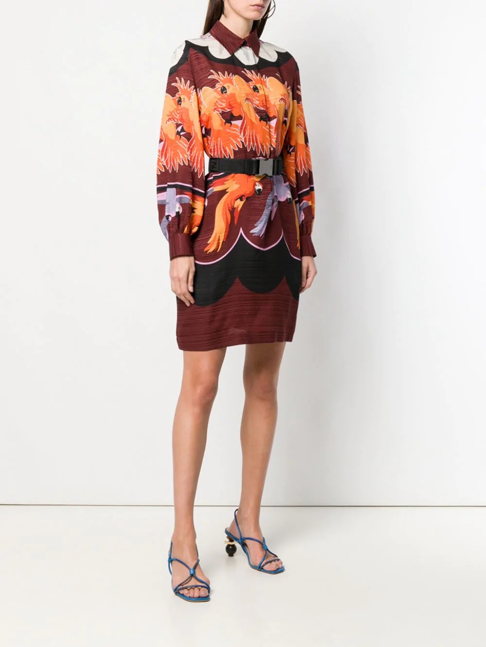 parrot print shirt dress - 3