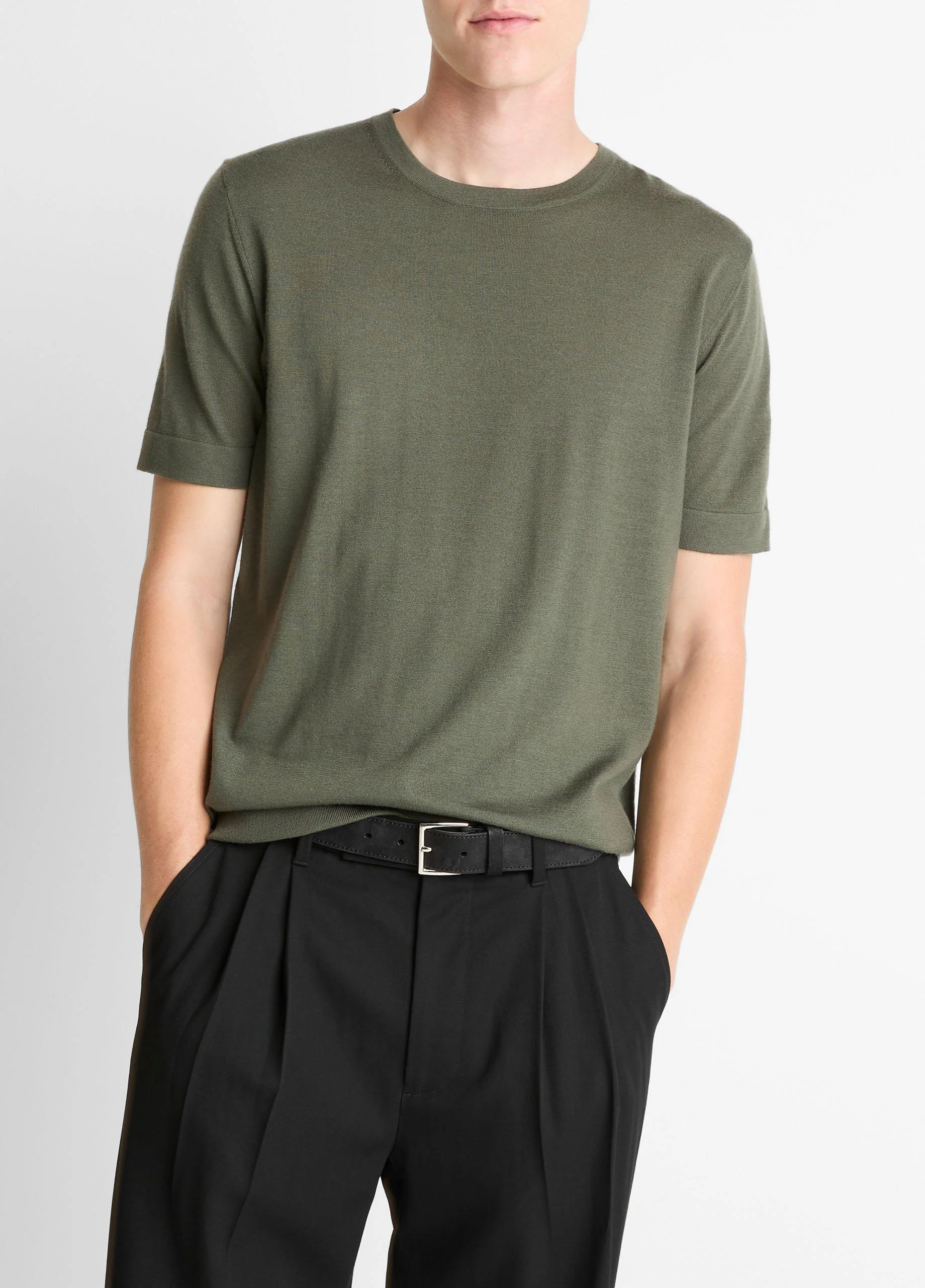 Featherweight Merino Wool-Cashmere Short-Sleeve Sweater - 1