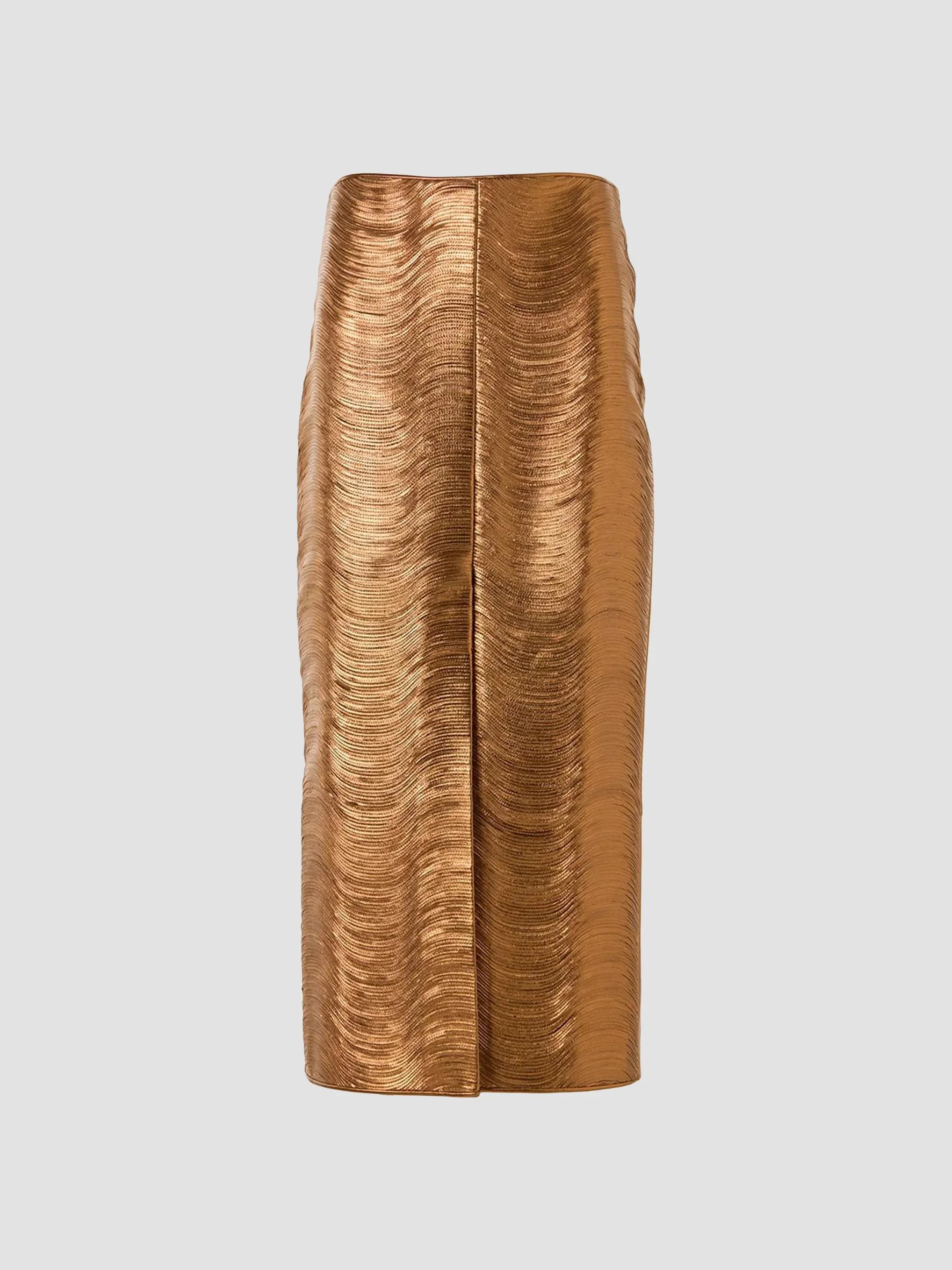 Women's Lamé Leather Pencil Skirt - Gold - 1