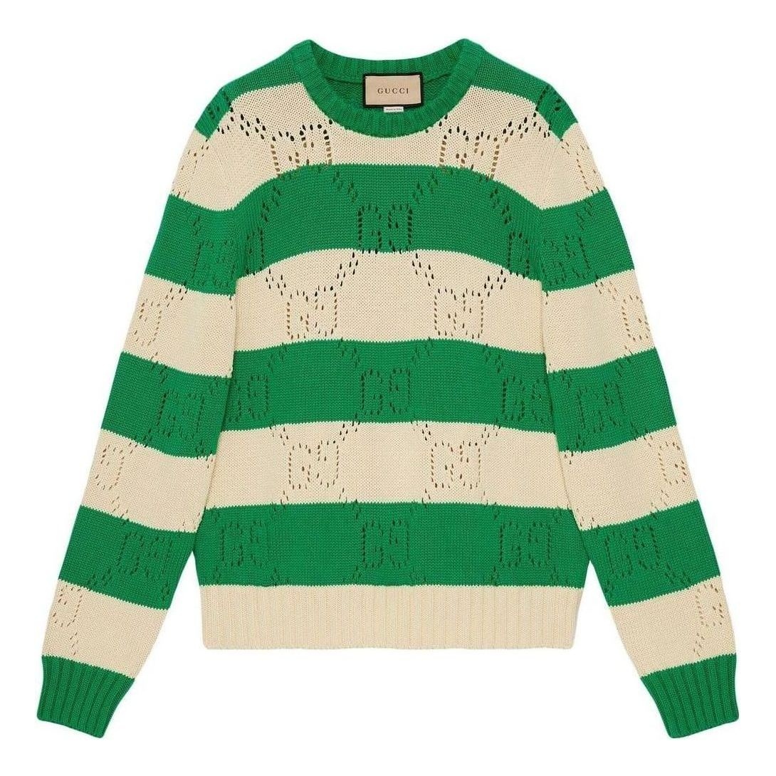 Gucci GG Lace Striped Knit Sweater 'Beige Green' 729536-XKC0T-9762 - 1