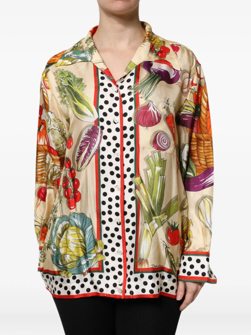 vegetable-print silk shirt - 1