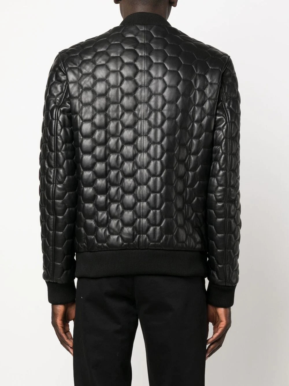 quilted zip-up leather bomber jacket - 4