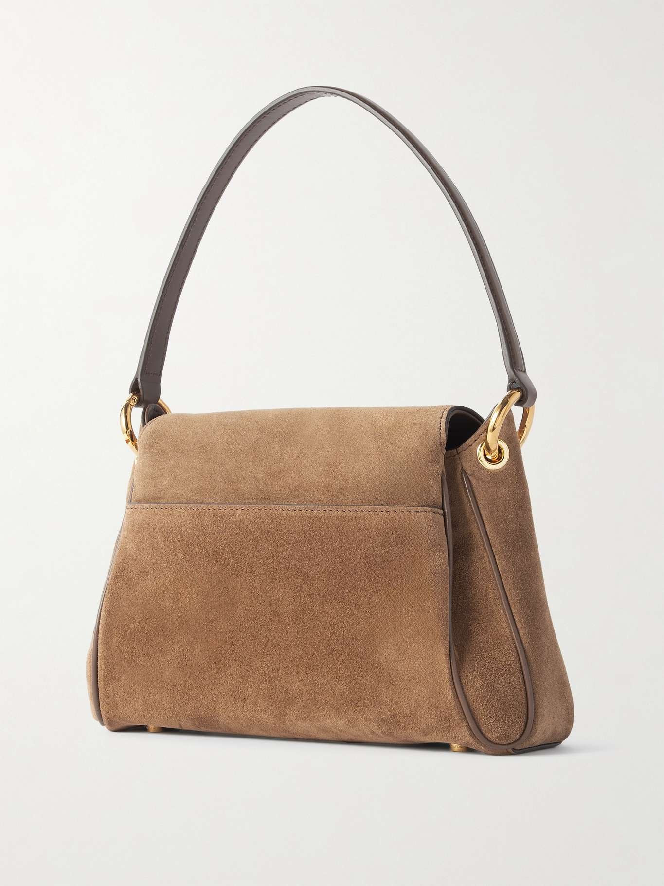 Tara small leather-trimmed suede shoulder bag Brown - 3