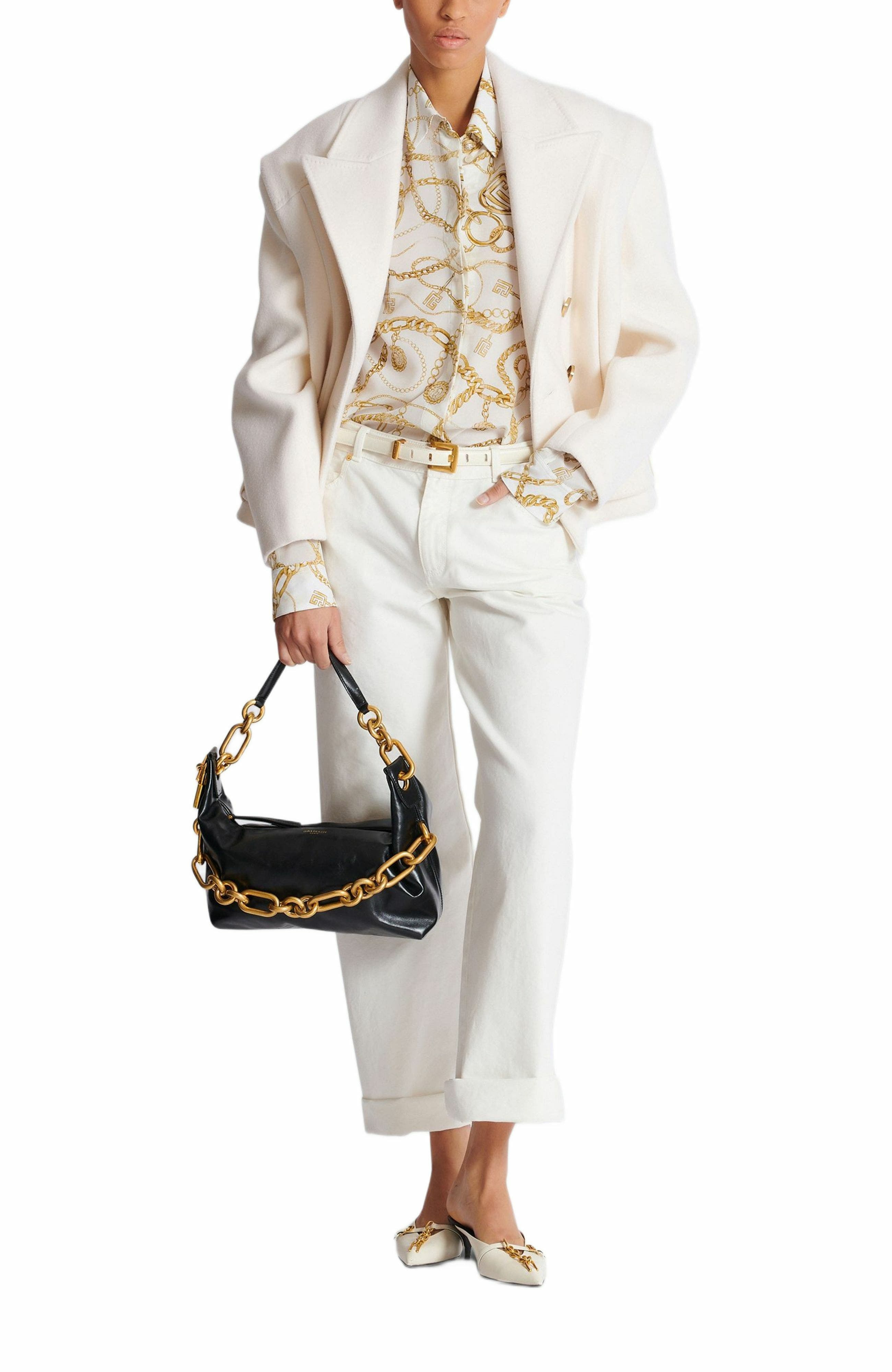 Printed silk shirt with Balmain Chains pattern in Gold at Nordstrom - 2