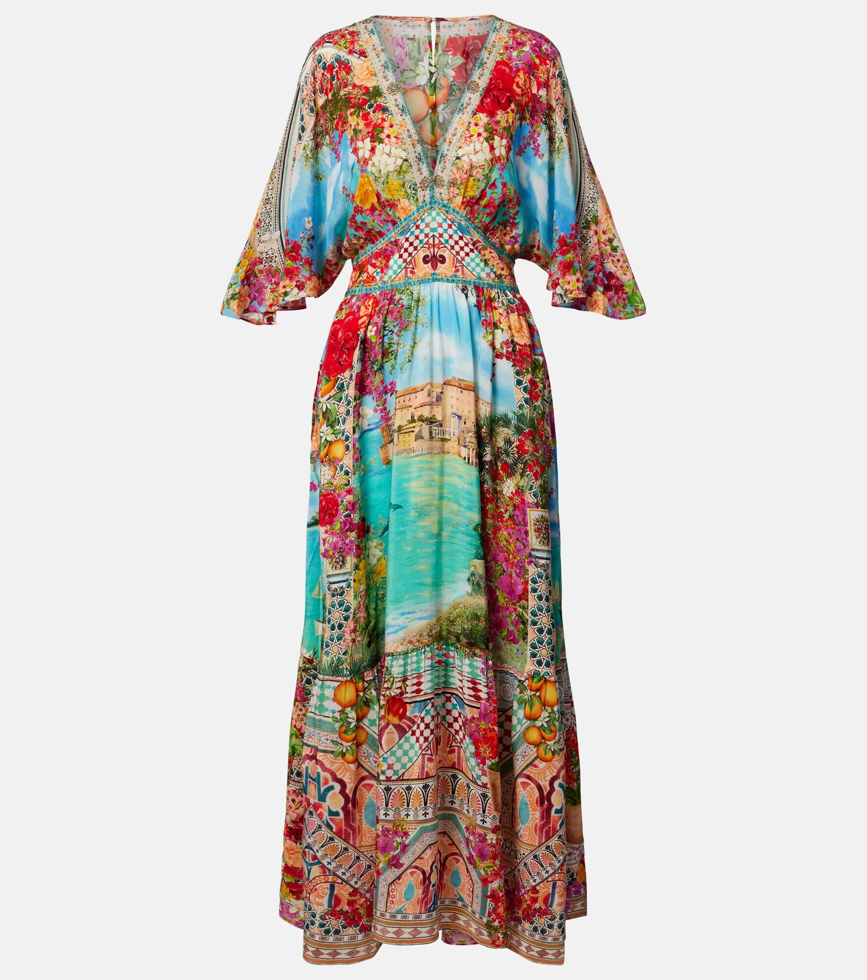 Embellished printed silk maxi dress - 1