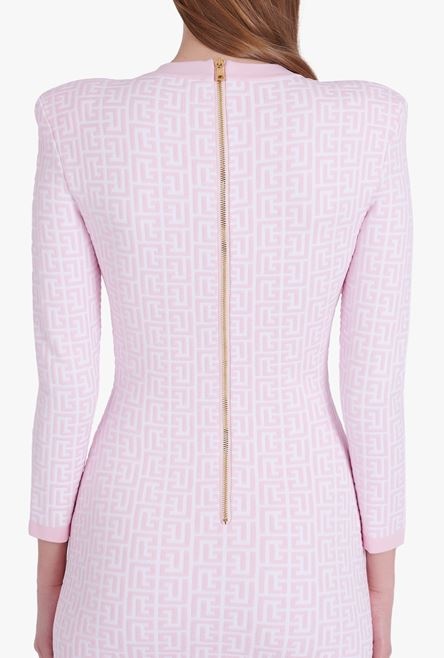 Short bicolor jacquard knit dress with Balmain monogram - 7