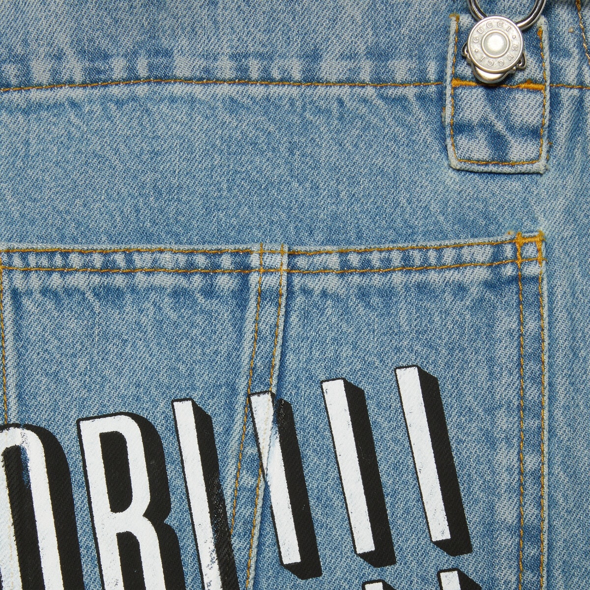 Cotton denim overall with Fuori!! print - 5