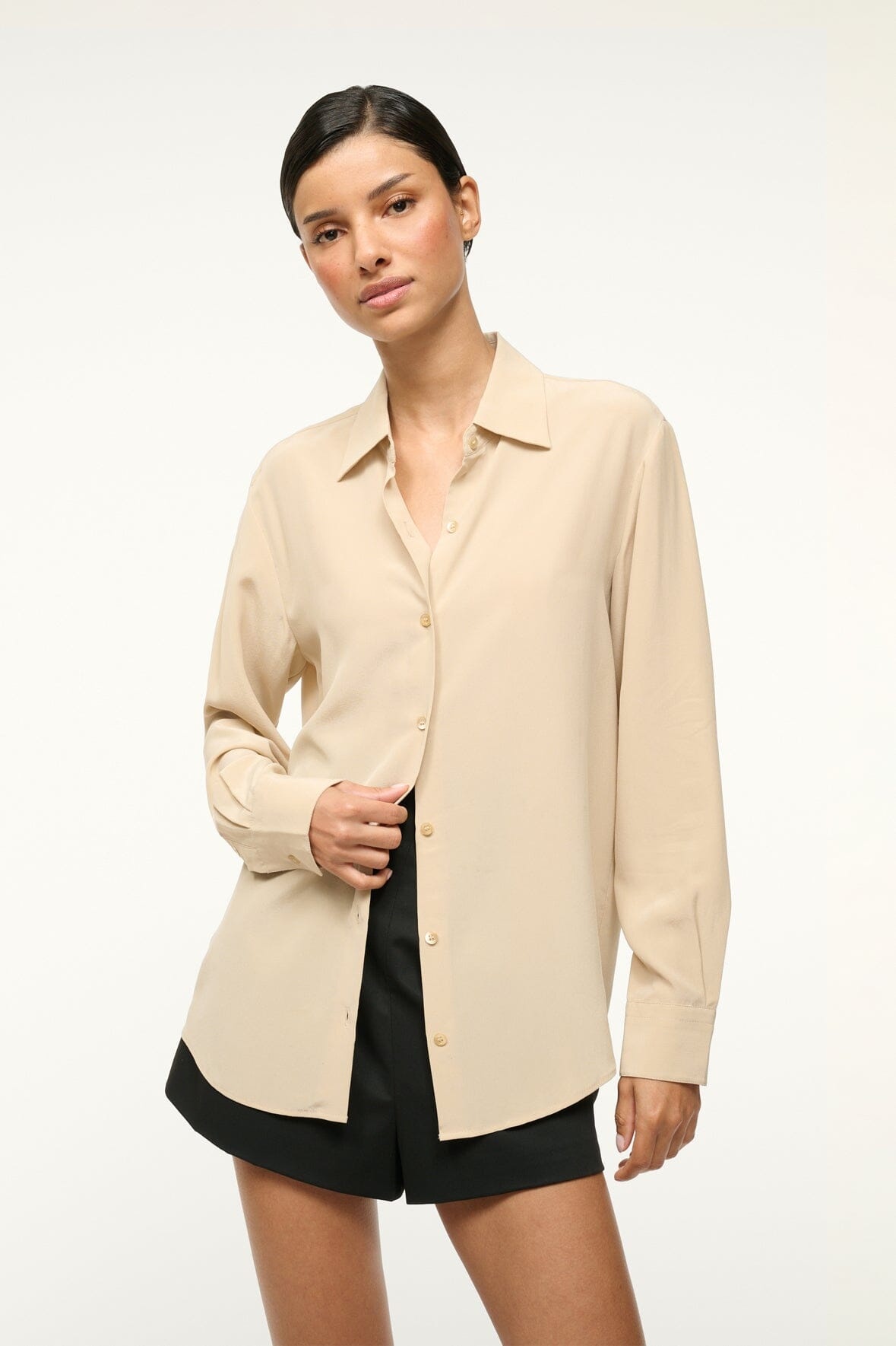 STAUD ROXBURY SILK SHIRT STONE - 3