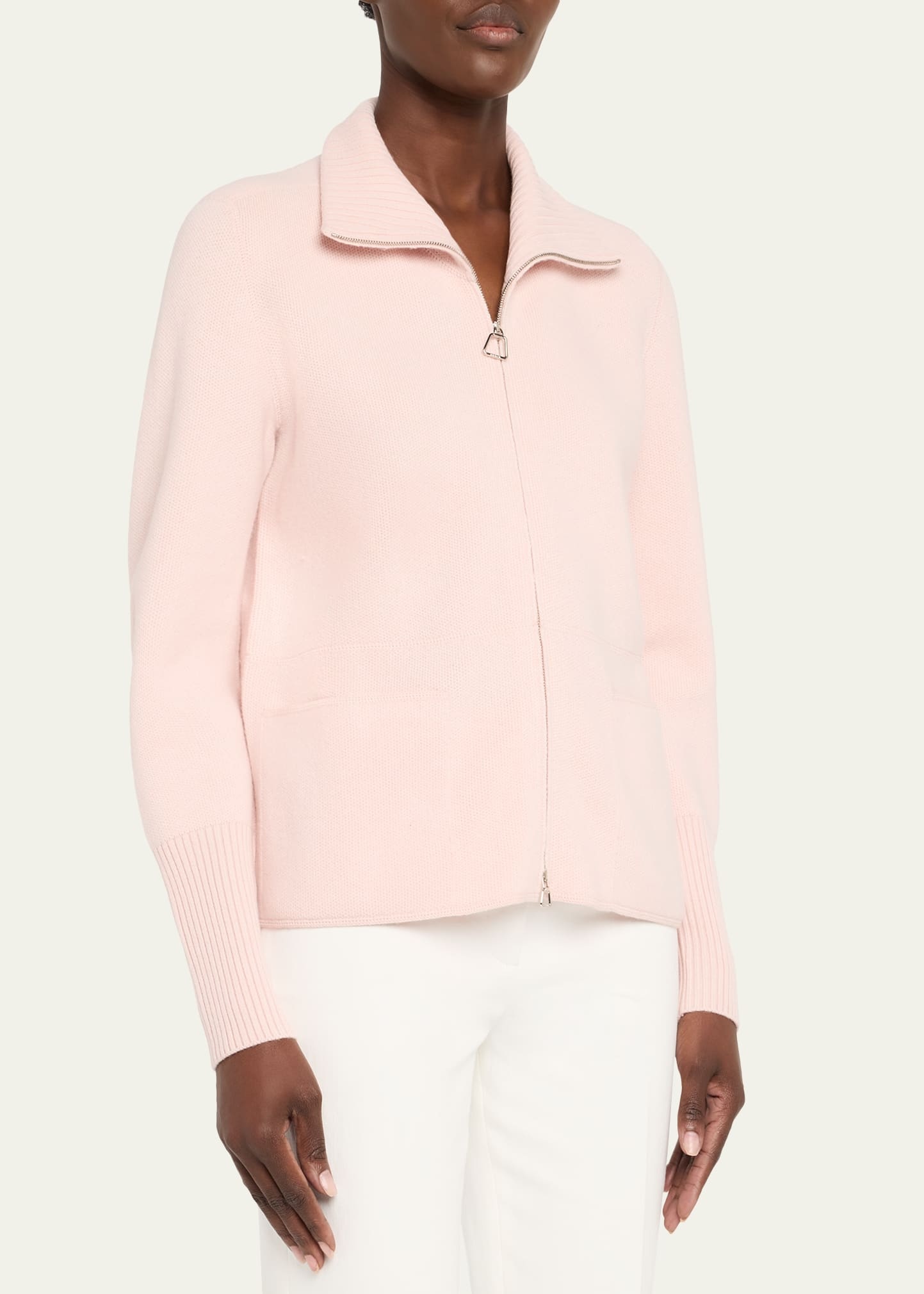 Cashmere Pique Knit Zip Cardigan - 4