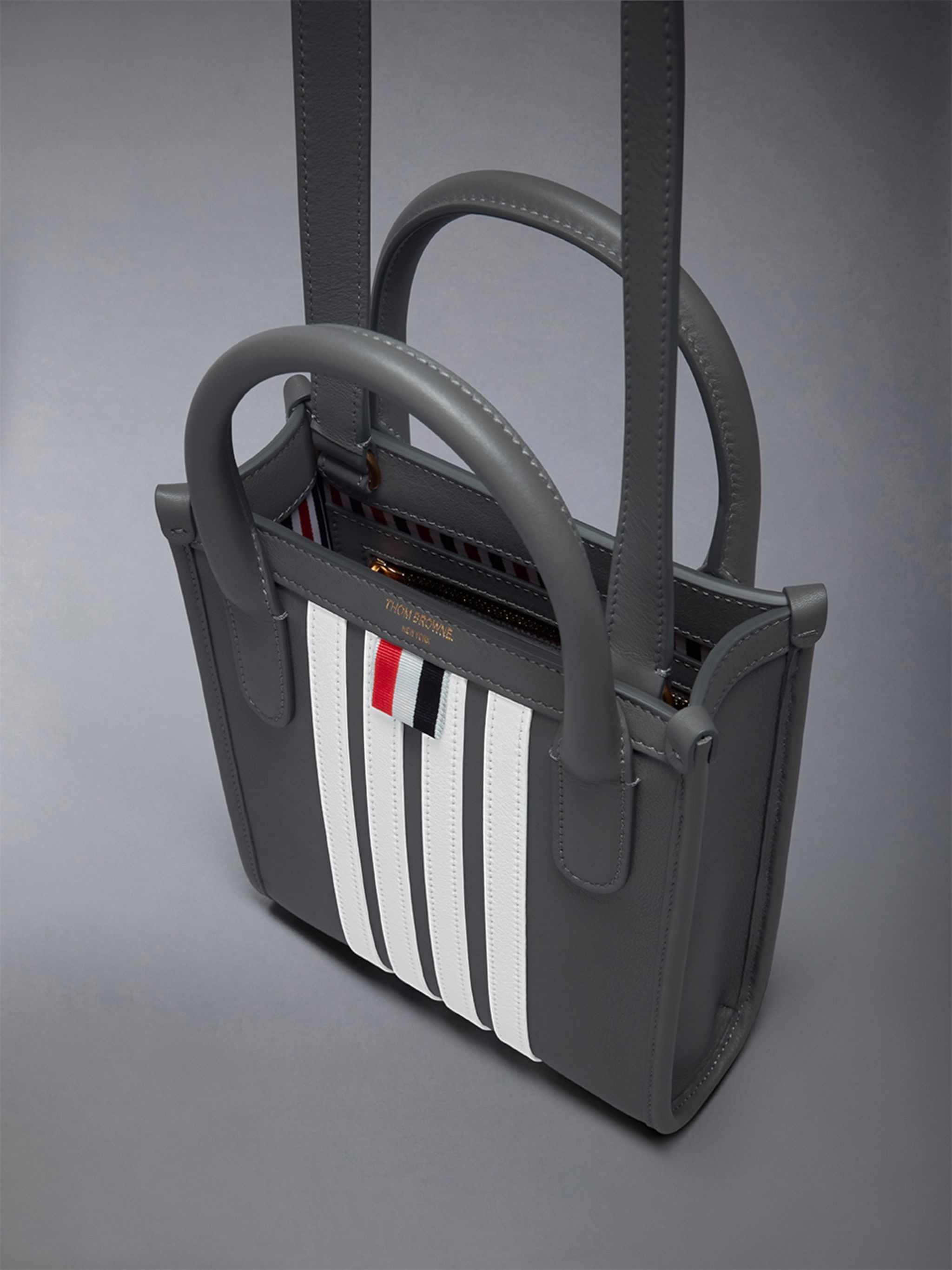 Vertical Mini Tote W/ 4 Bar Stripes in Smooth Calf - 4