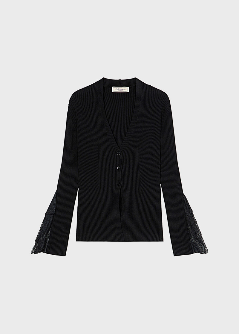 RIBBED CARDIGAN WITH LACE RUFFLES 1