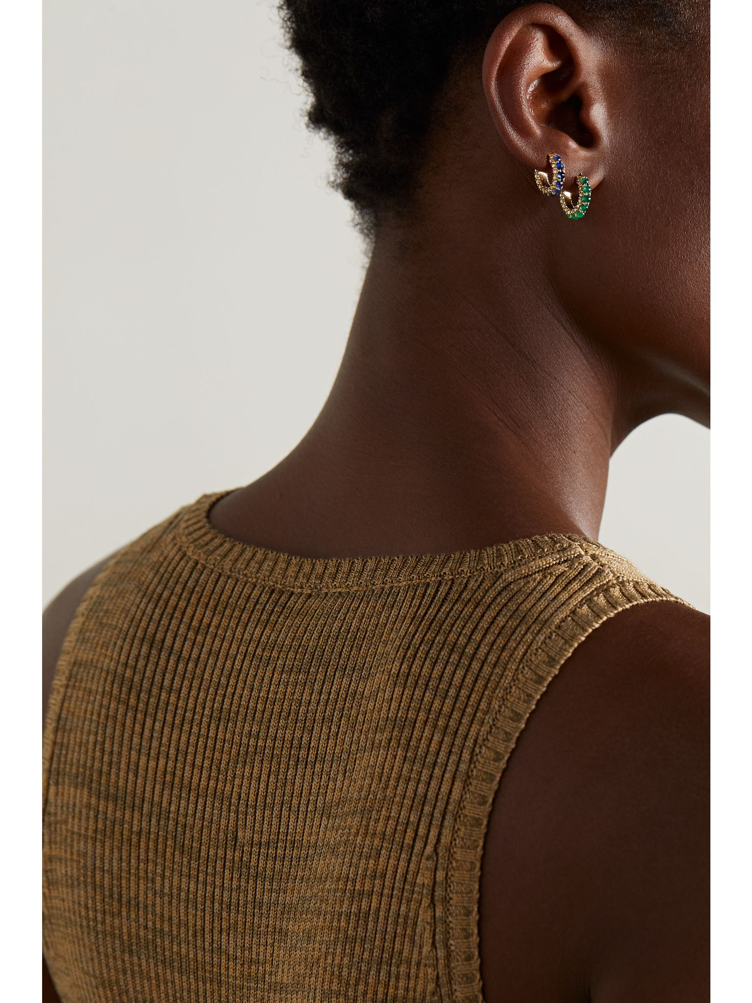 Streamflow 18-karat gold, emerald and diamond hoop earrings Green - 6