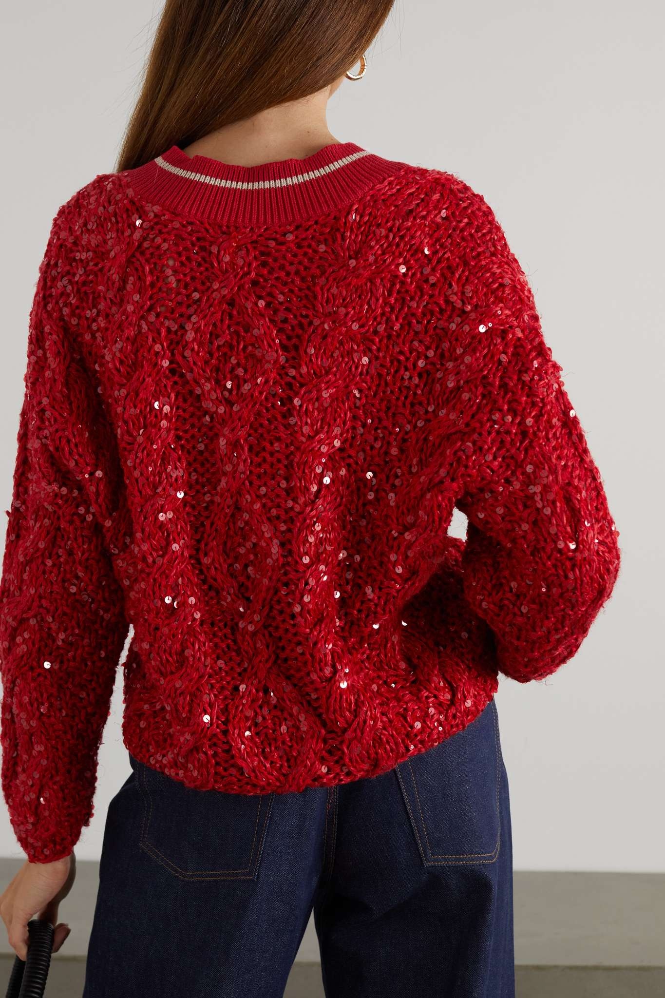 Embellished cable-knit linen-blend sweater - 3