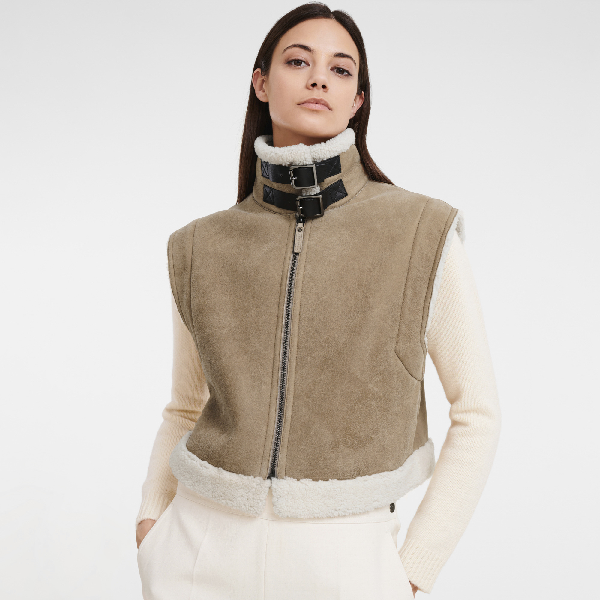 Short sleeveless vest Natural - Leather - 3