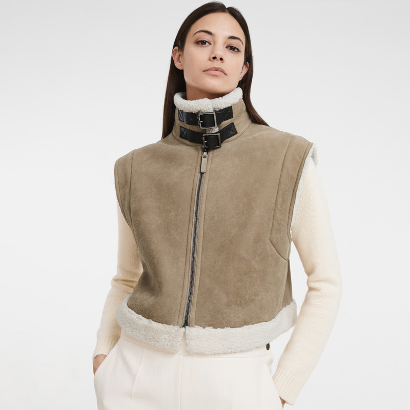 Short sleeveless vest Natural - Leather 3