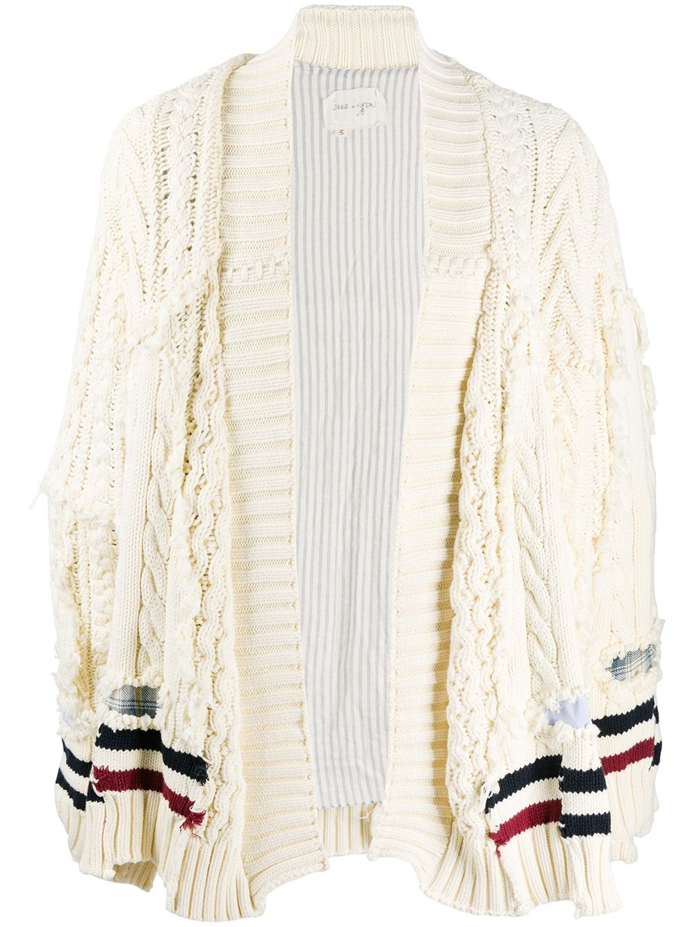 distressed cable-knit cardigan - 1