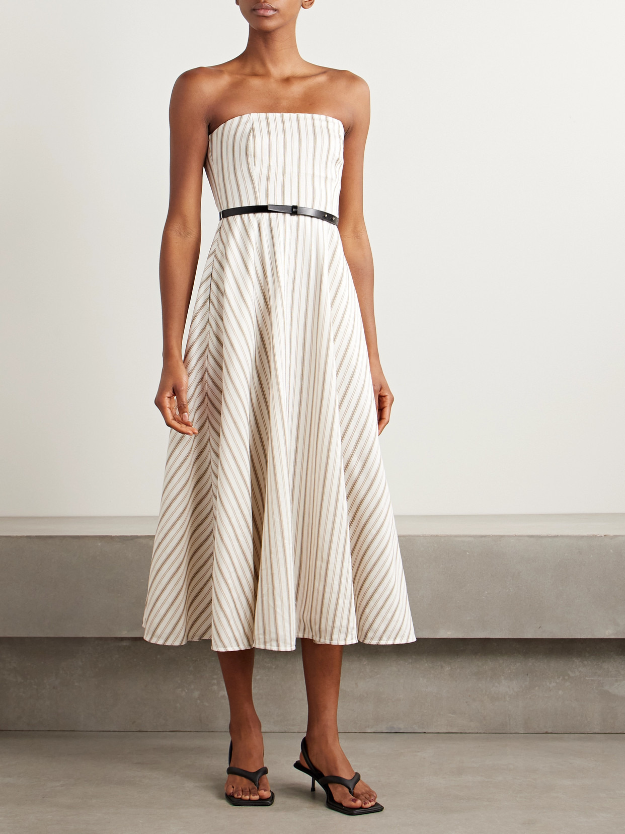 Fervida Belted Strapless Striped Cotton And Linen-blend Midi Dress - 4