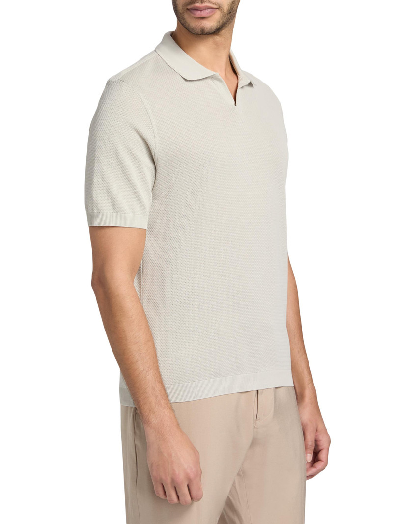 Men's Textured Cotton Johnny Collar Polo Shirt - White 4