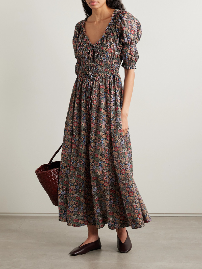 DÔEN Ischia Shirred Floral-print Organic Cotton-voile Midi Dress outlook