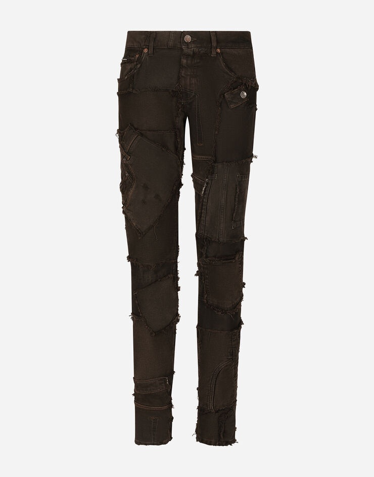 Slim-fit overdyed patchwork jeans - 1