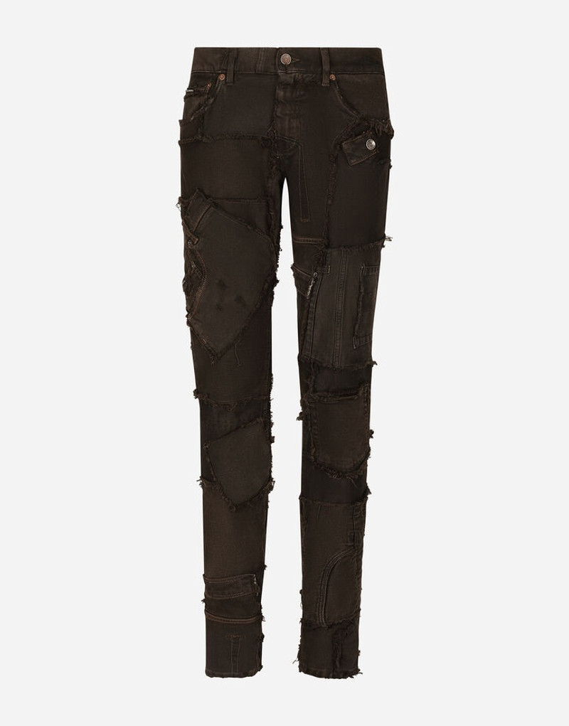 Slim-fit overdyed patchwork jeans 1