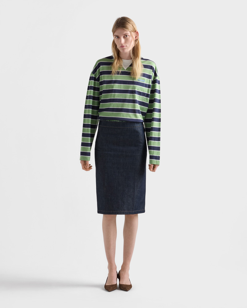 Prada Long-sleeved bayadere striped lisle cotton T-shirt outlook