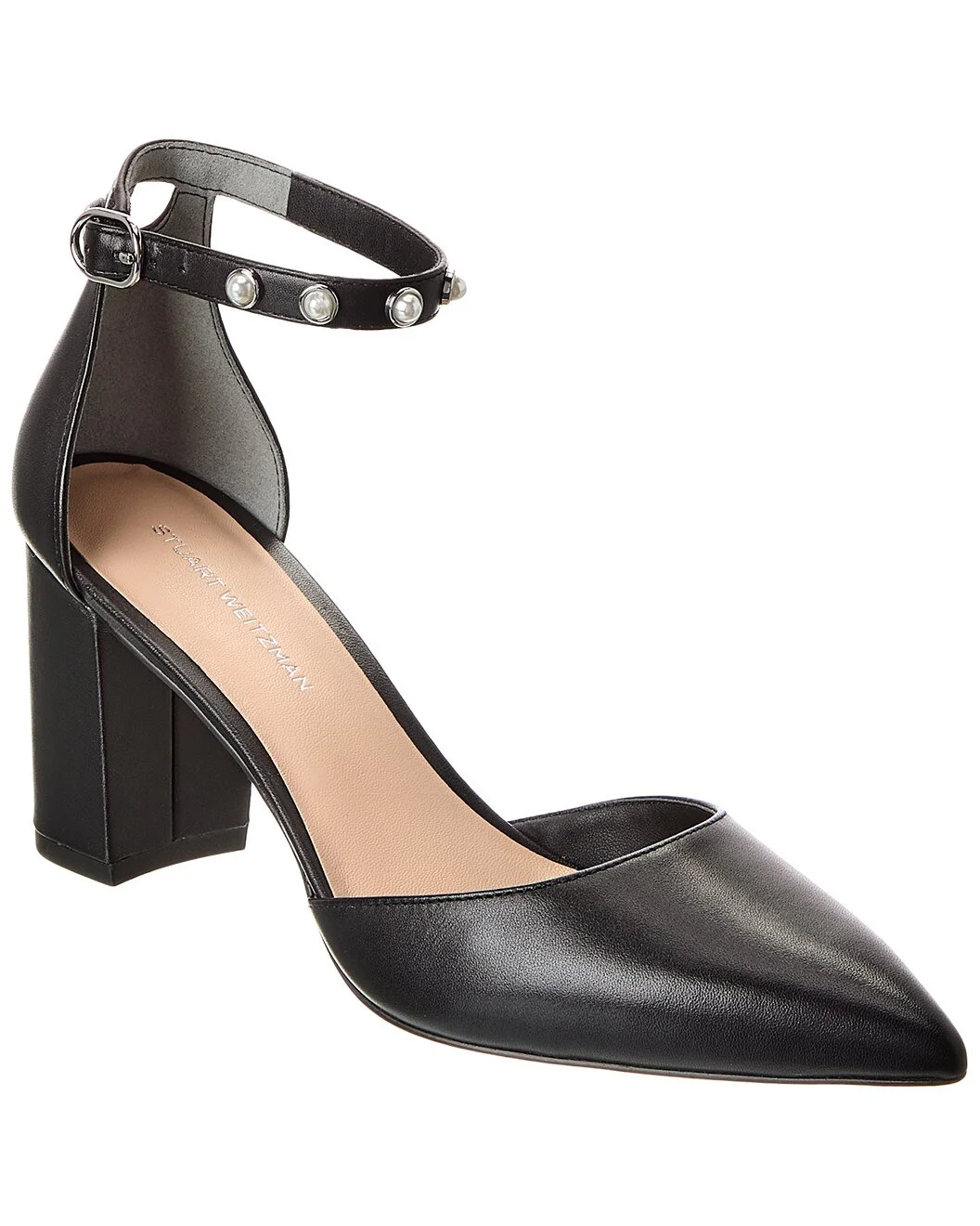 Stuart Weitzman Pearl Strap Block 75 Leather Pump - 1