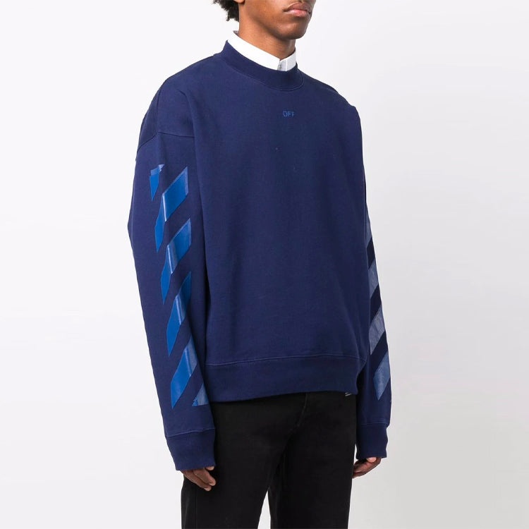 Men's OFF-WHITE FW21 Rubber Arrow Geometry Pattern Round Neck Long Sleeves Loose Fit Blue OMBA054F21 - 4