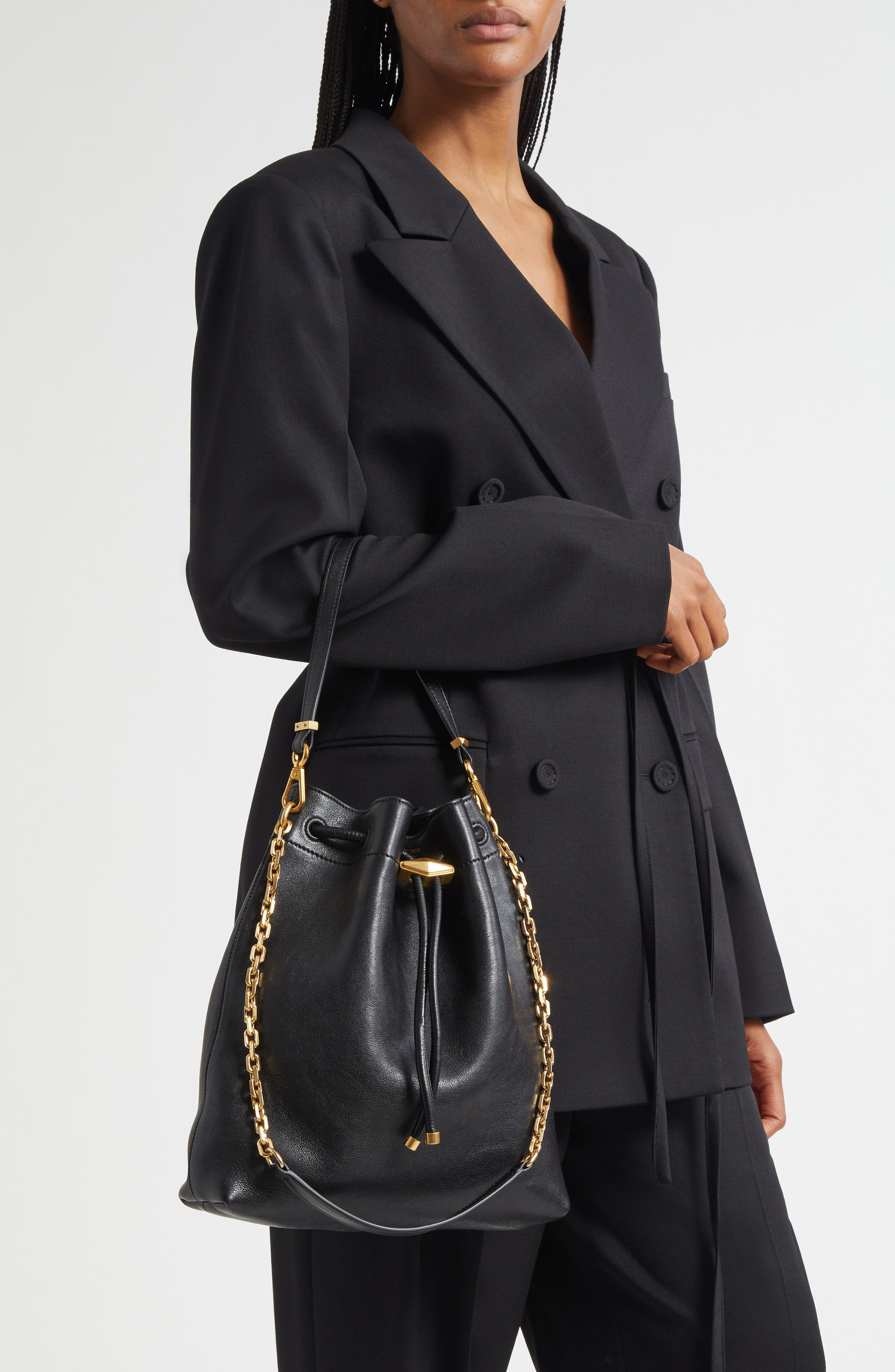 Jimmy Choo Cinch Leather Bucket Bag in Black/Gold at Nordstrom - 2