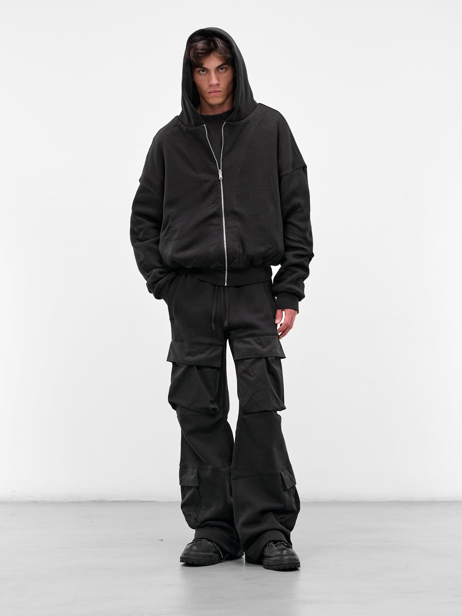 Black Wide Leg Utility Sweatpants - 6