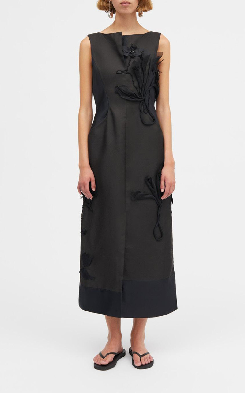 Dove Atelier Silk-Wool Twill Midi Dress black 4
