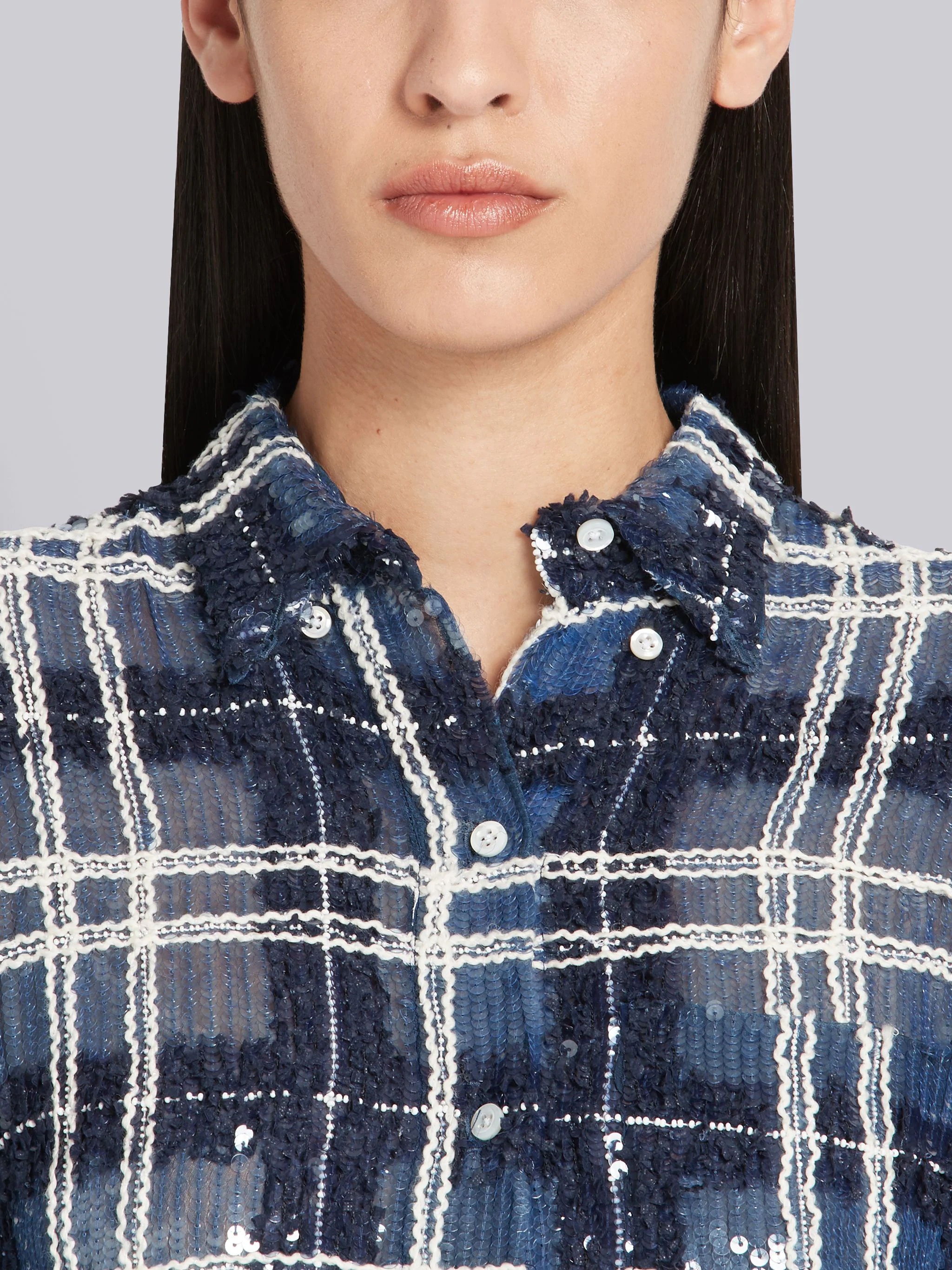 TB TARTAN SHEER SEQUIN SHIRTDRESS - 5