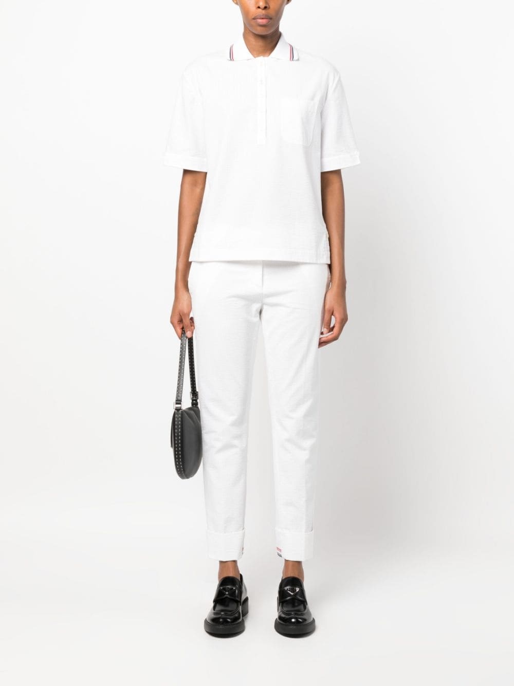 RWB-stripe seersucker polo top - 2