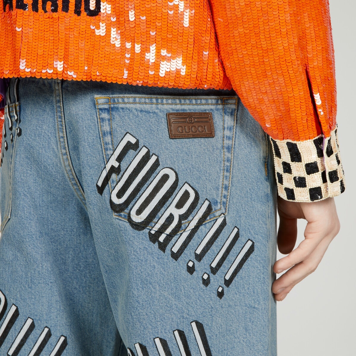 Denim carrot pant with Fuori!! print - 3