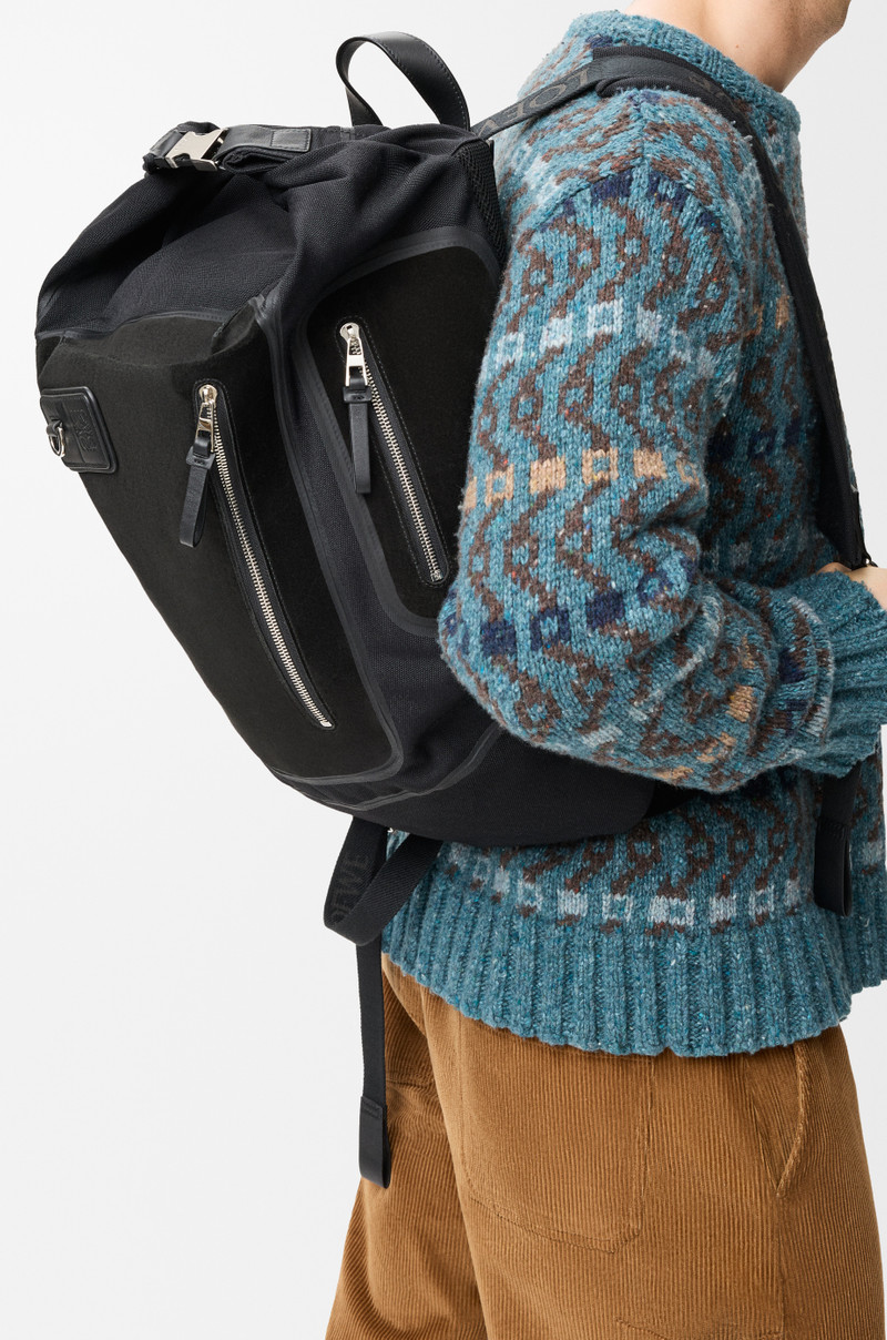 Loewe Flex roll-top backpack in canvas and suede outlook