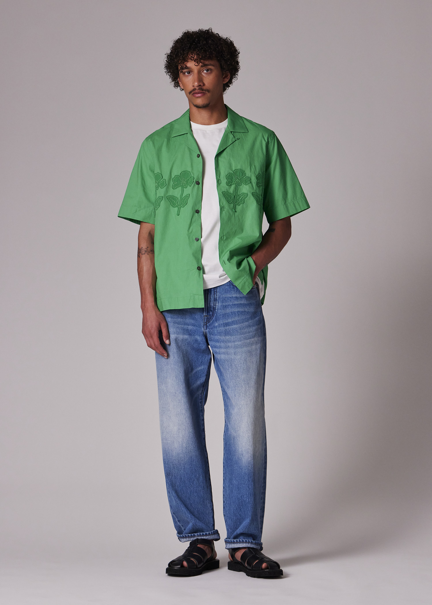 Green Cotton Applique Short-Sleeve Shirt - 8