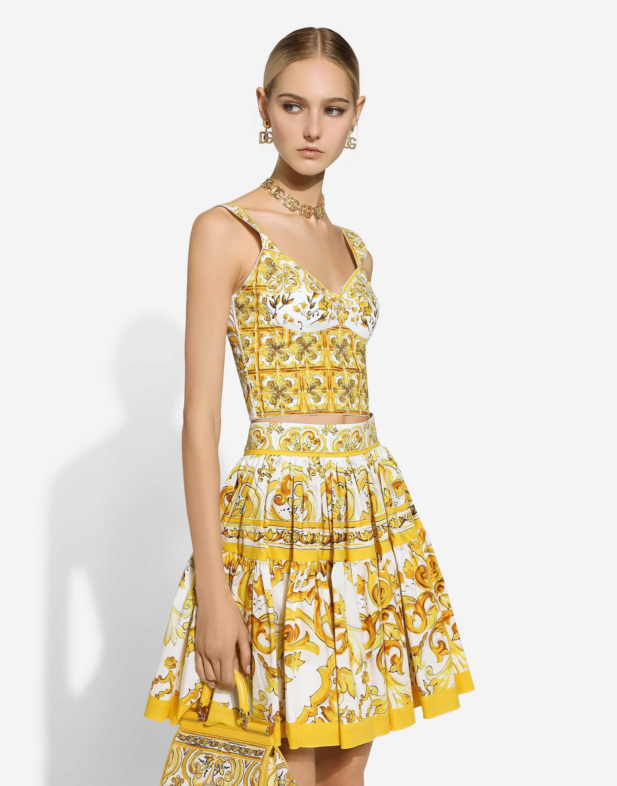 Cotton corset top with majolica print - 4