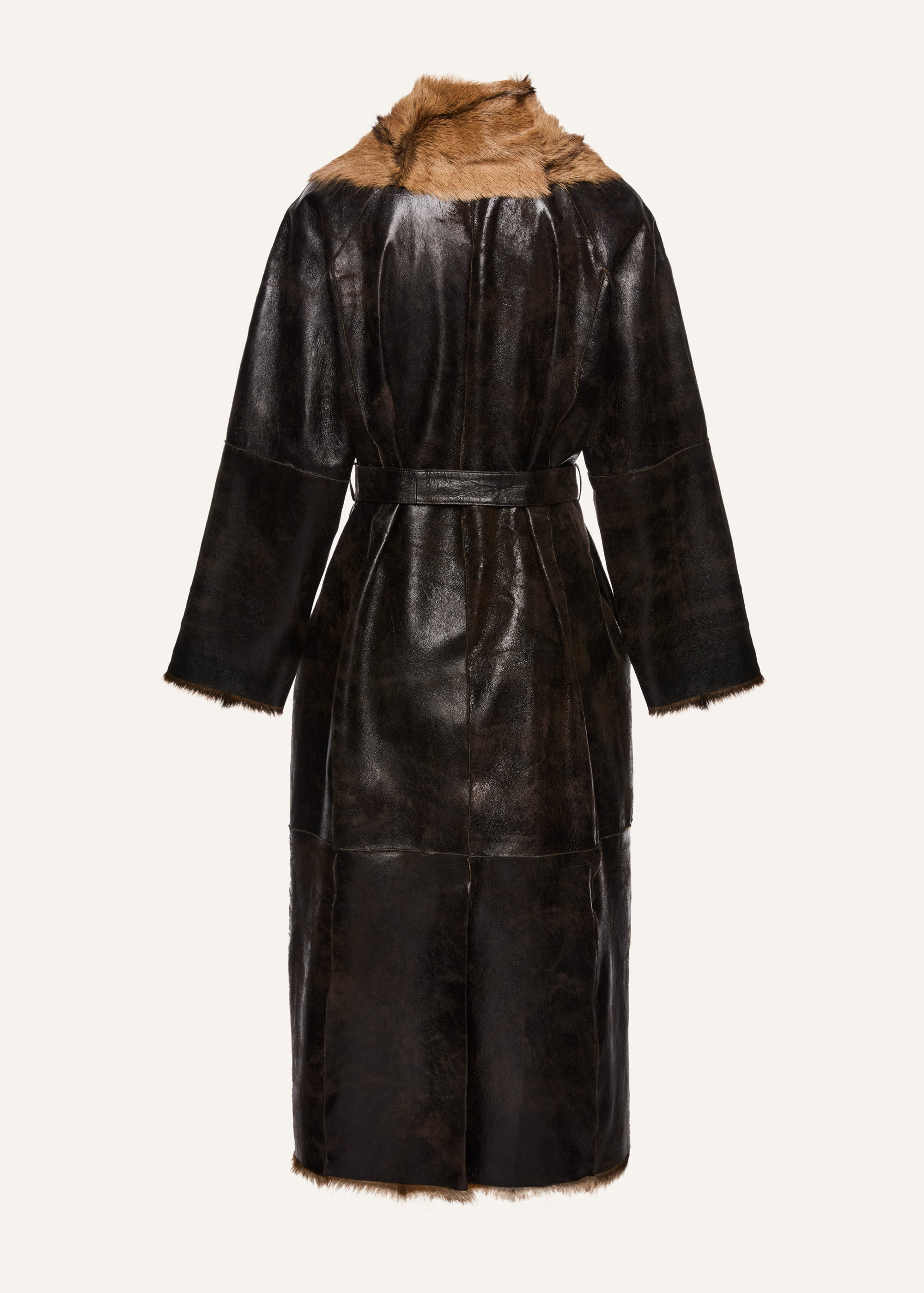 Shearling wrap coat in dark brown - 2