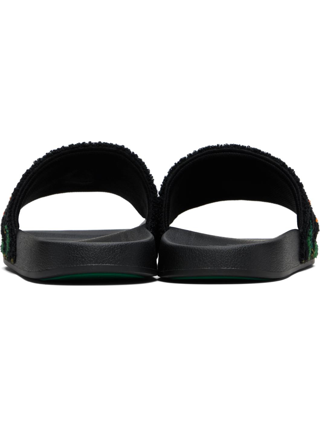 Black Embroidered Terry Slides - 2