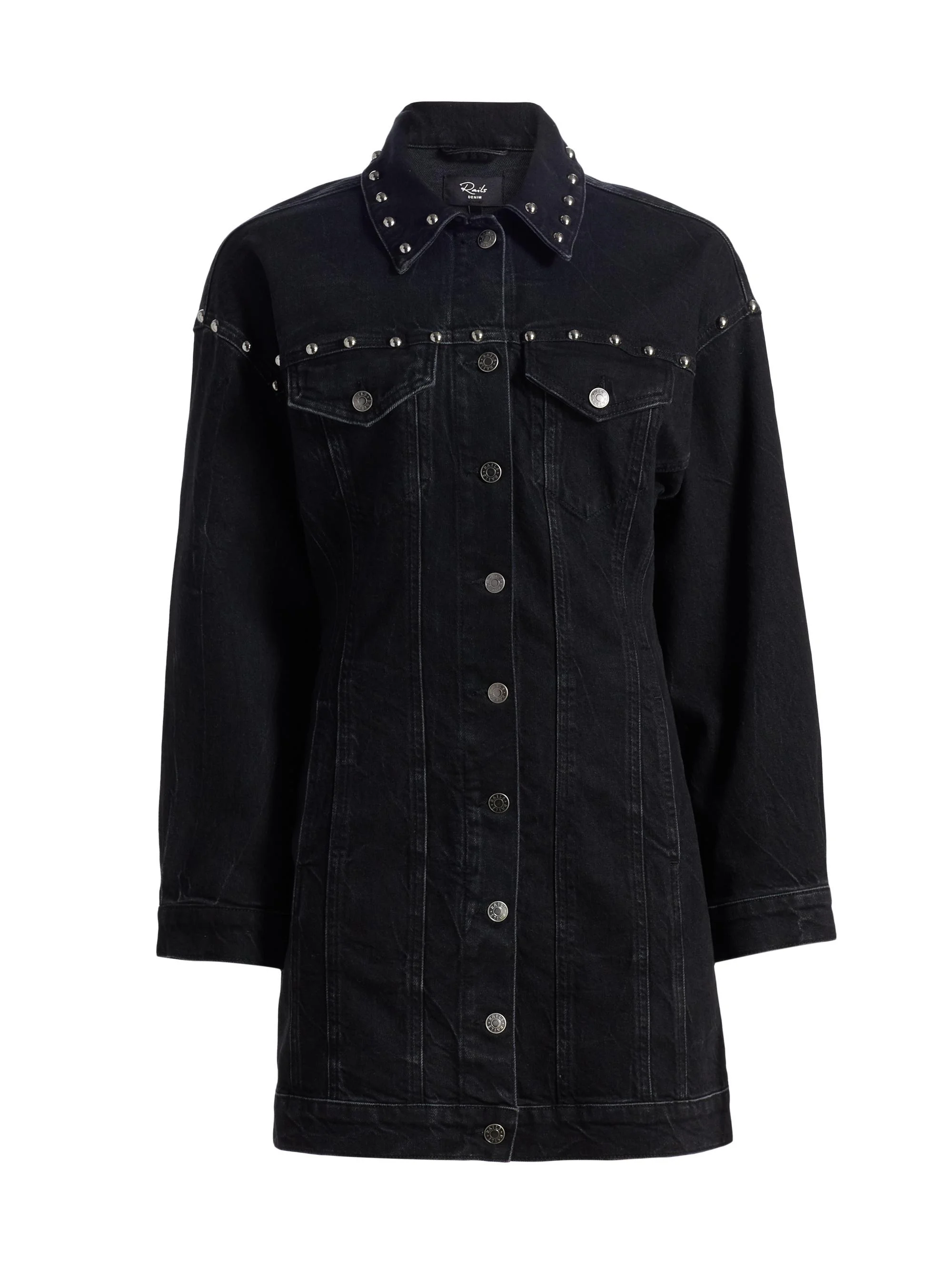Women's Ladera Studded Denim Mini-Shirtdress - Black Stone Studded - 1
