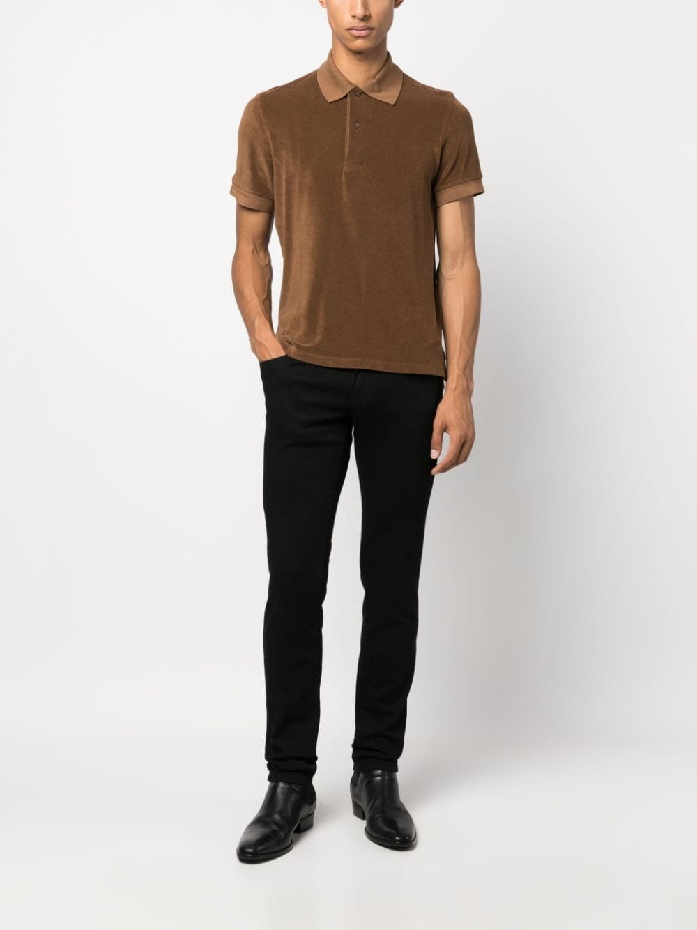 short-sleeves velvet-effect polo shirt - 2