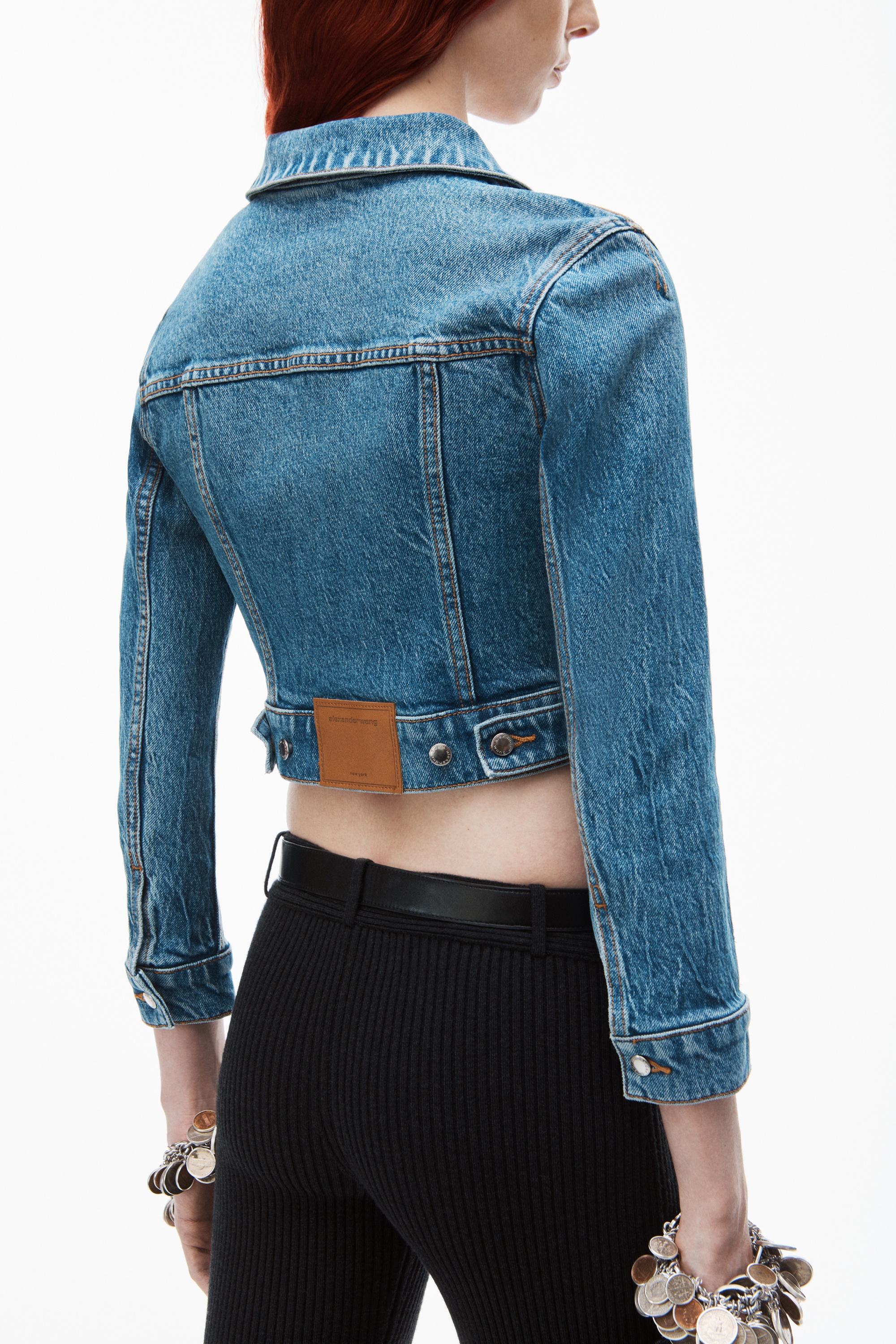 shrunken trucker cardi in denim - 6