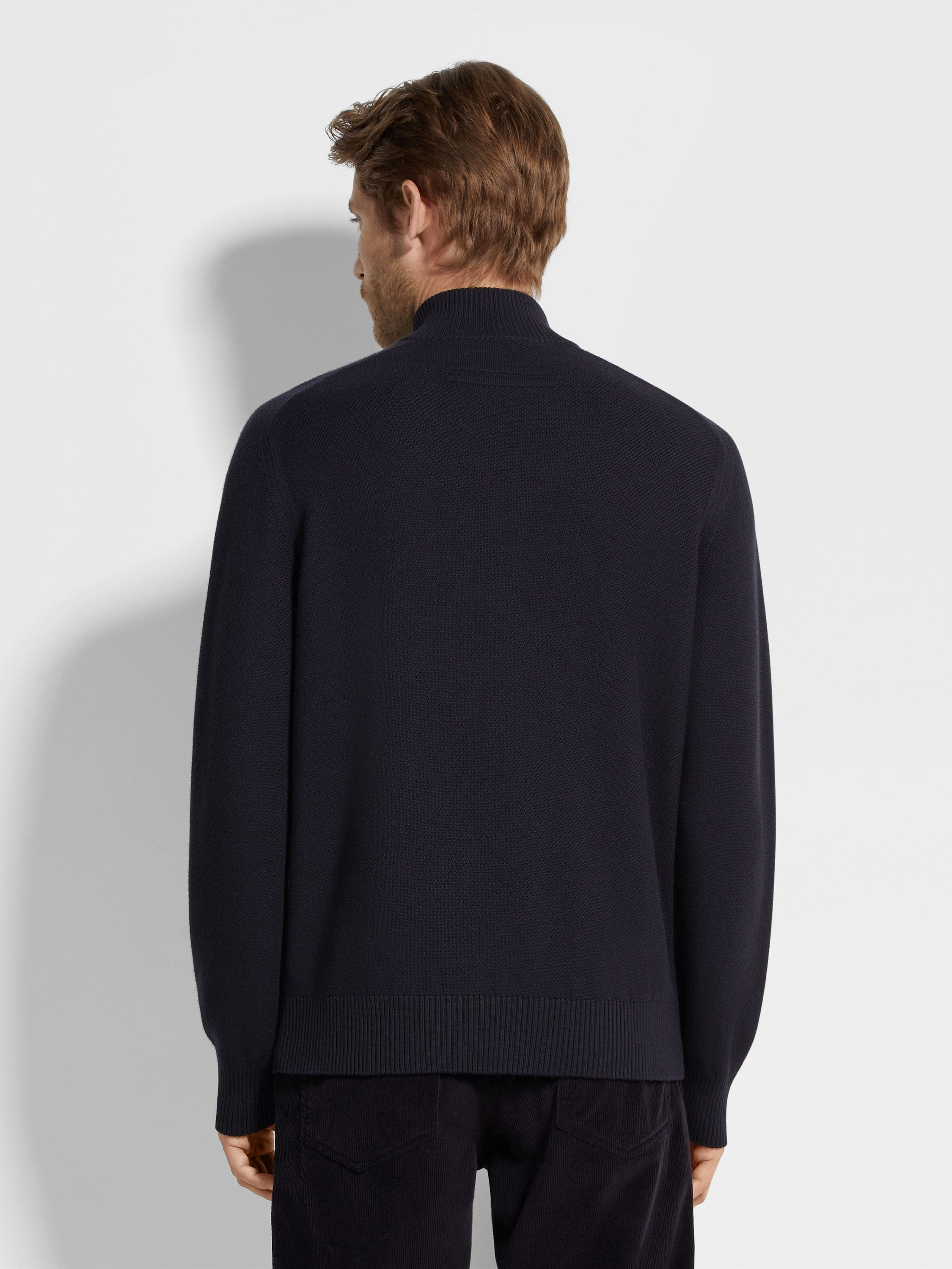 NAVY BLUE MÉLANGE CASHSETA FULL ZIP CARDIGAN - 5