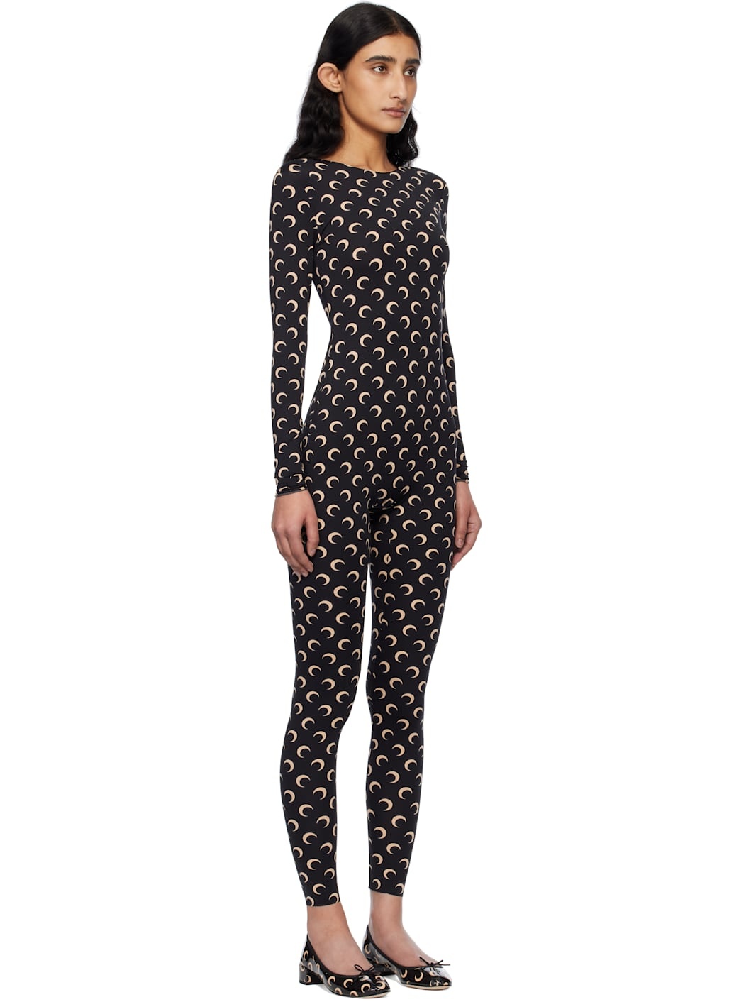 Black & Beige Recycled Jersey Moon Catsuit - 2