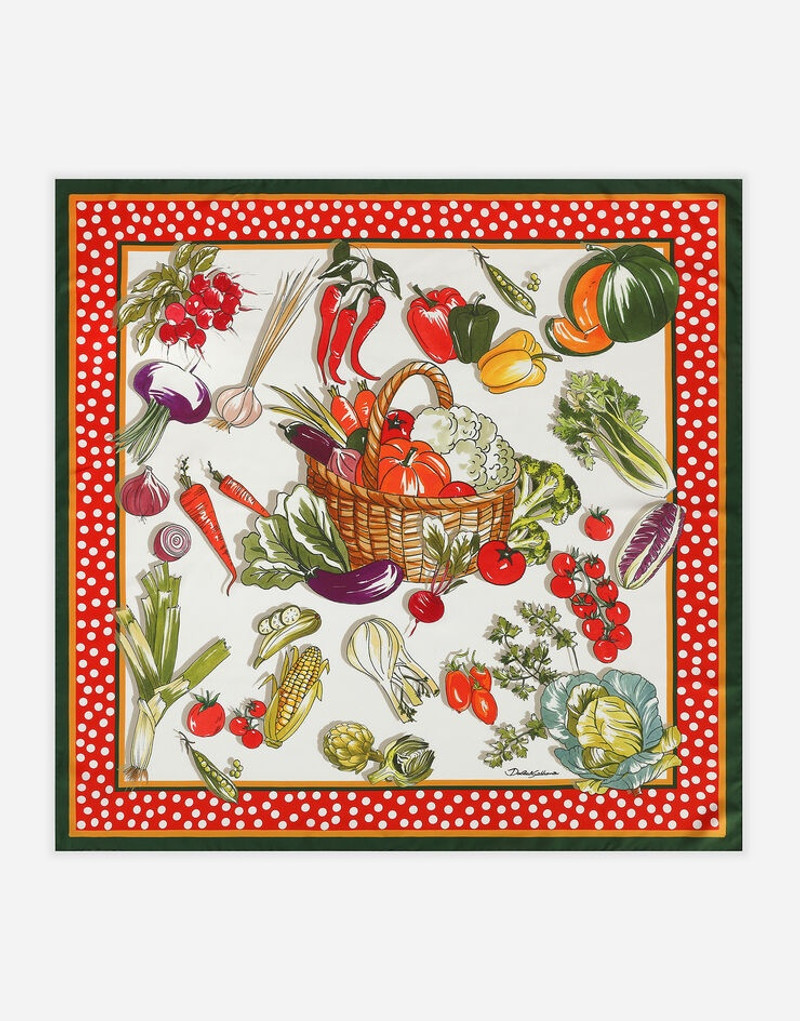 Vegetable-print twill scarf (90 x 90) 1
